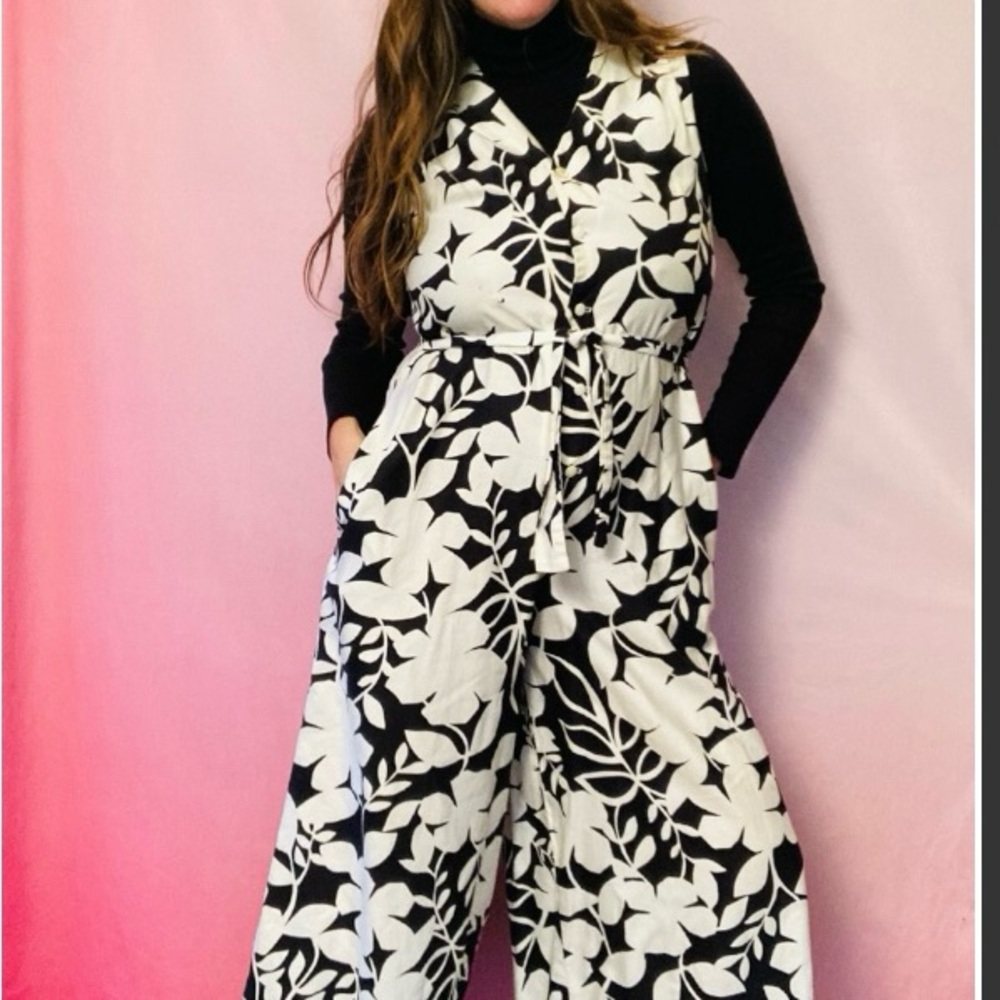 Floral Black and White Jumpsuit
